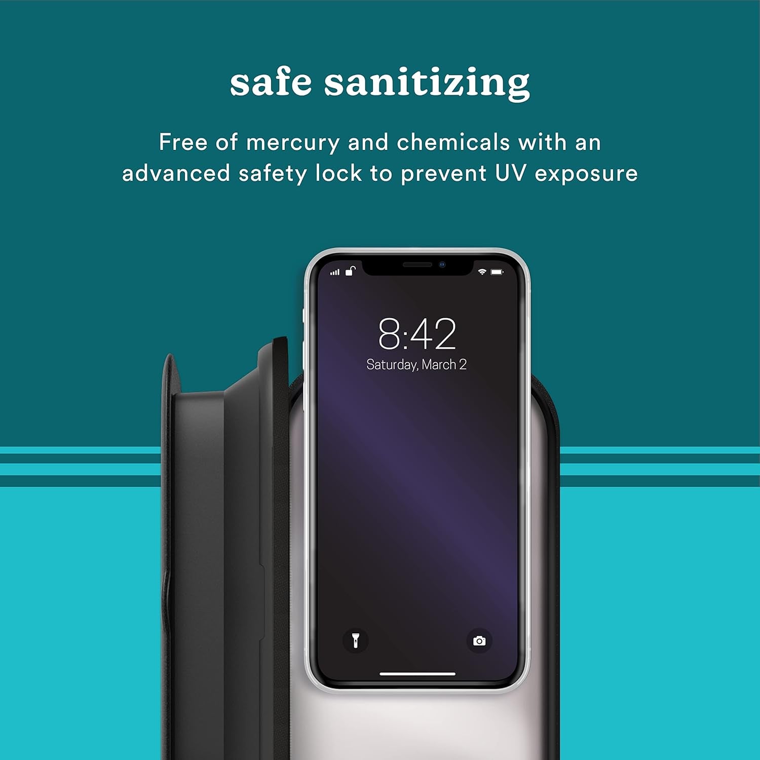UV Clean Portable Sanitizer – Rechargeable UV Light Sanitizer and Sterilizer Box - Kills 99.9% of Airborne Contaminates, Fits Masks, Makeup Brushes, Glasses, Cell Phones, Keys, Black