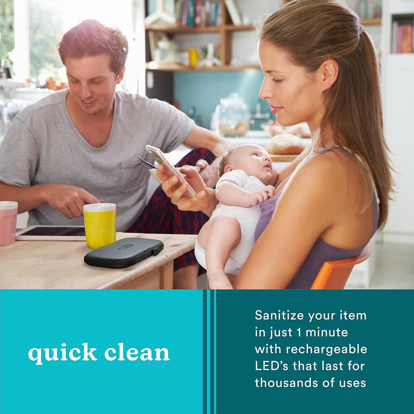 UV Clean Portable Sanitizer – Rechargeable UV Light Sanitizer and Sterilizer Box - Kills 99.9% of Airborne Contaminates, Fits Masks, Makeup Brushes, Glasses, Cell Phones, Keys, Black