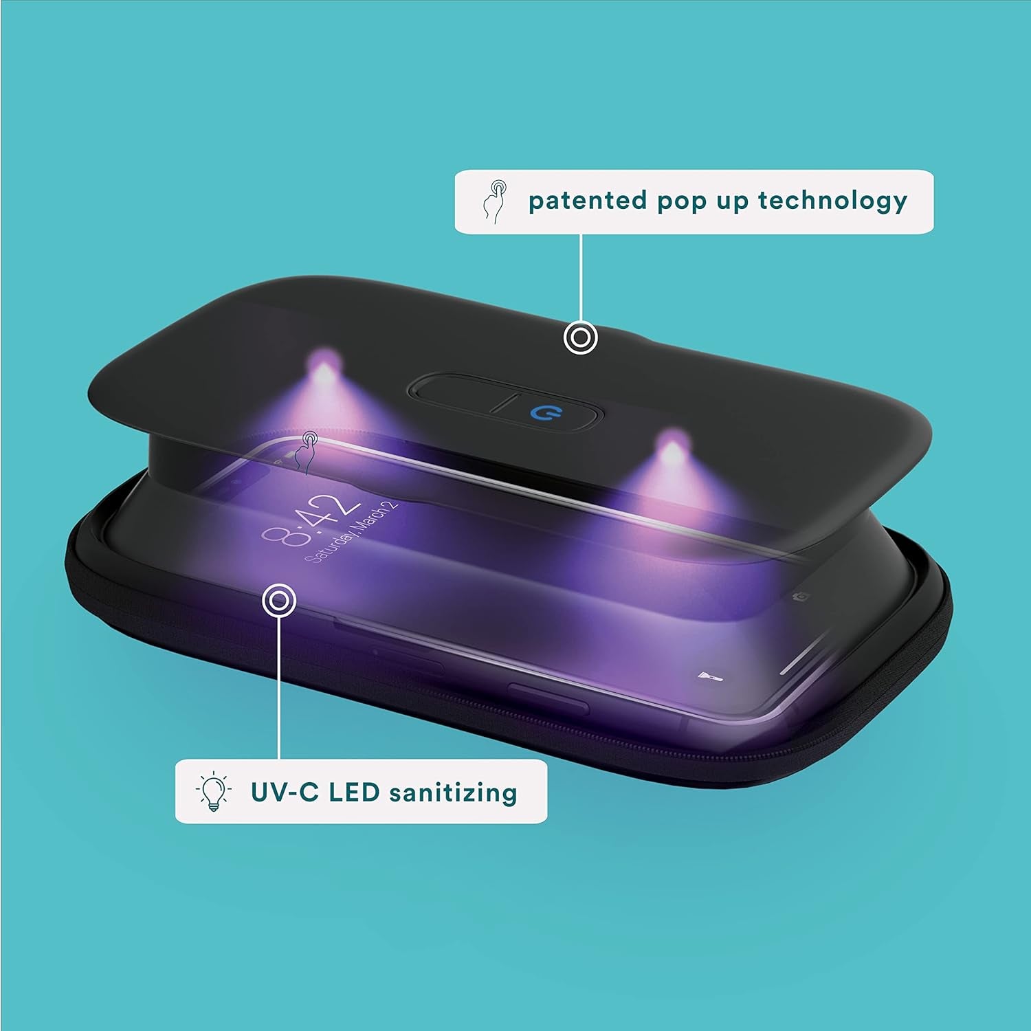 UV Clean Portable Sanitizer – Rechargeable UV Light Sanitizer and Sterilizer Box - Kills 99.9% of Airborne Contaminates, Fits Masks, Makeup Brushes, Glasses, Cell Phones, Keys, Black